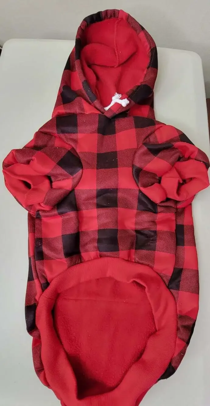Red and Black Buffalo Plaid Dog Hoodie with Pocket